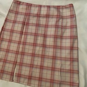 Plaid light blue pink and off white skirt w/ 2 front slits